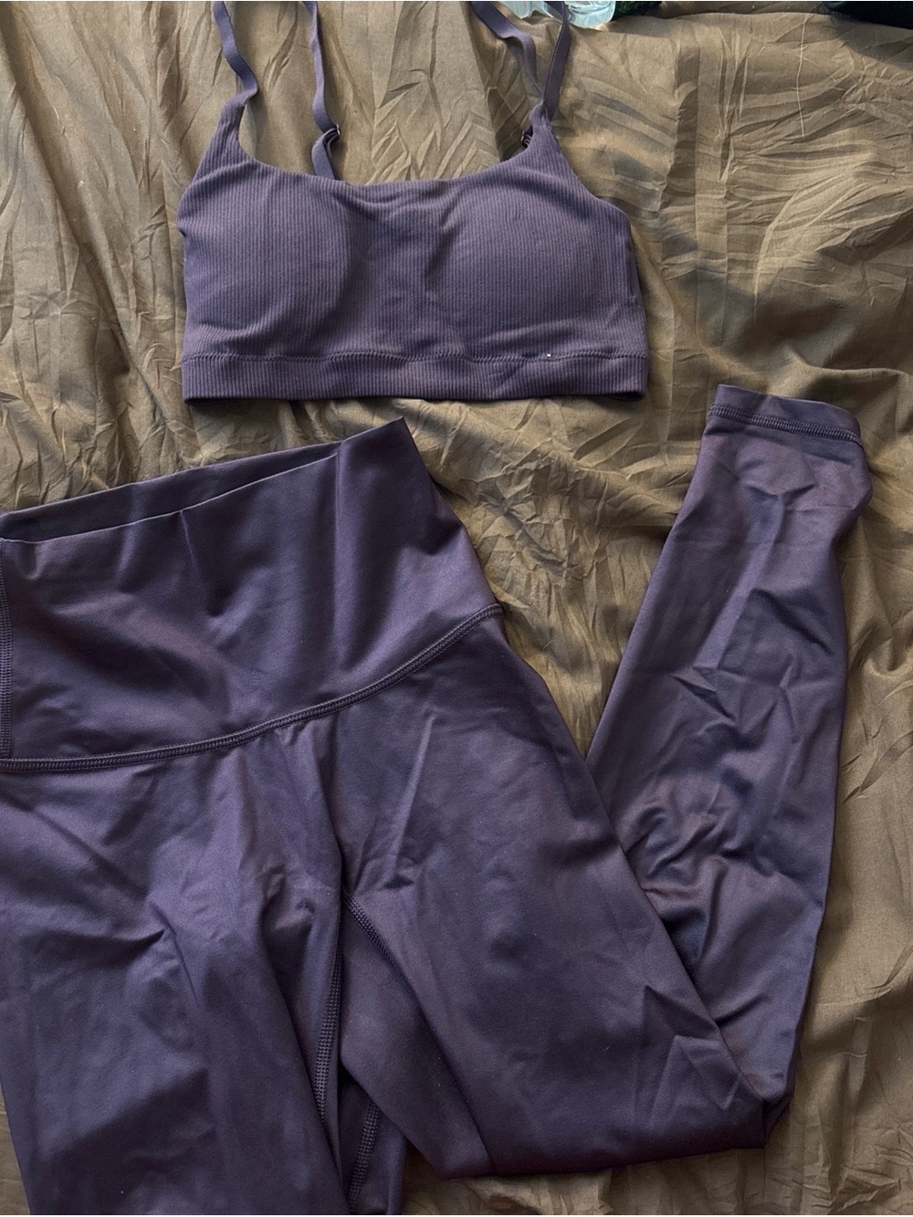 aerie Purple Ribbed Sports Bra & High-Waist Leggings Set
